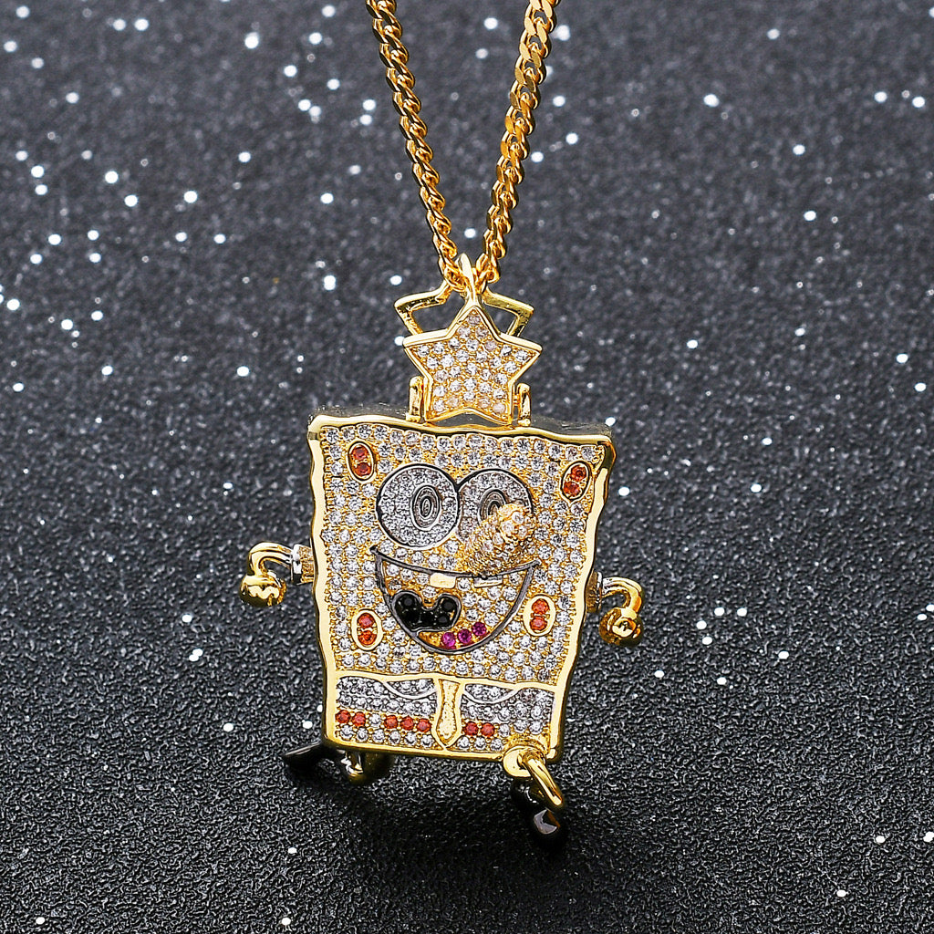 Stylish 14K Gold Men's Cartoon Charm Pendant with 1.50 Carat Round Diamonds โ Unique and dazzling jewelry for bold and fun personalities