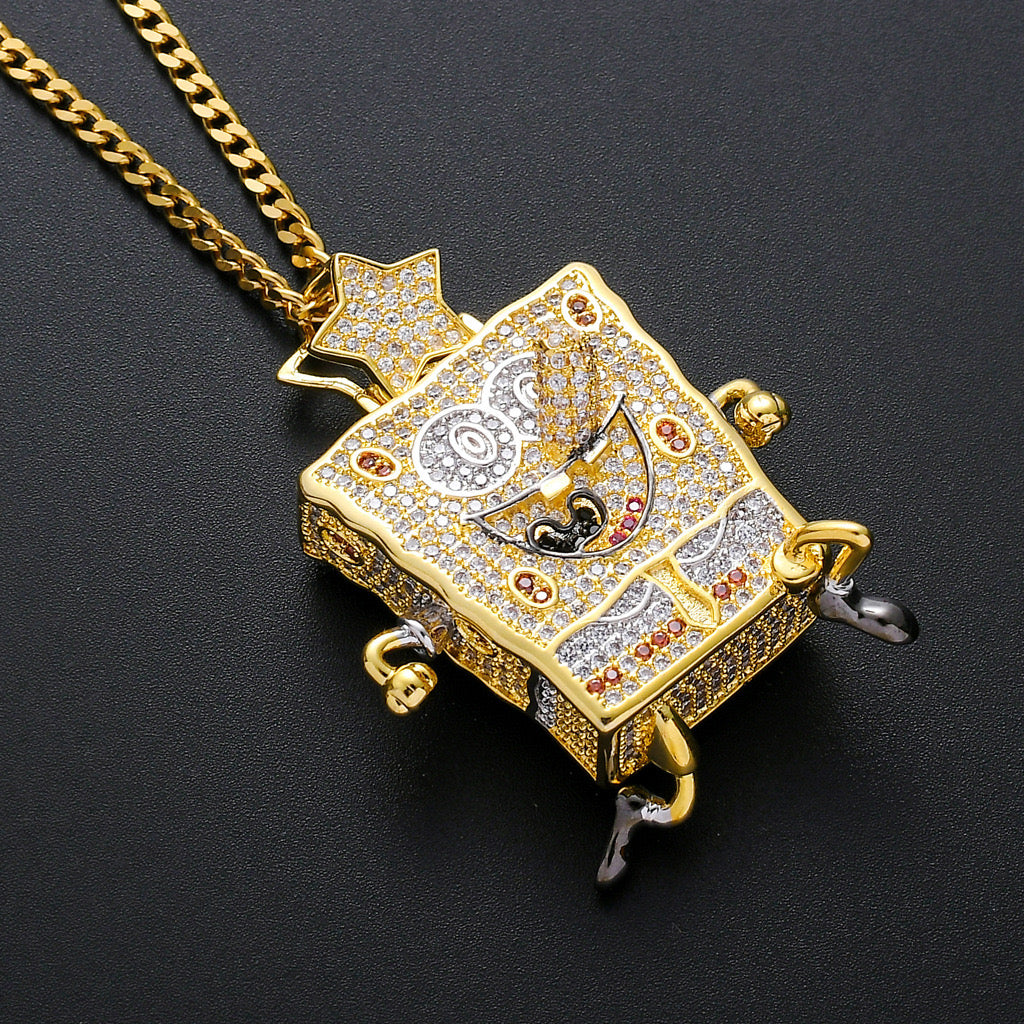 Stylish 14K Gold Men's Cartoon Charm Pendant with 1.50 Carat Round Diamonds โ Unique and dazzling jewelry for bold and fun personalities