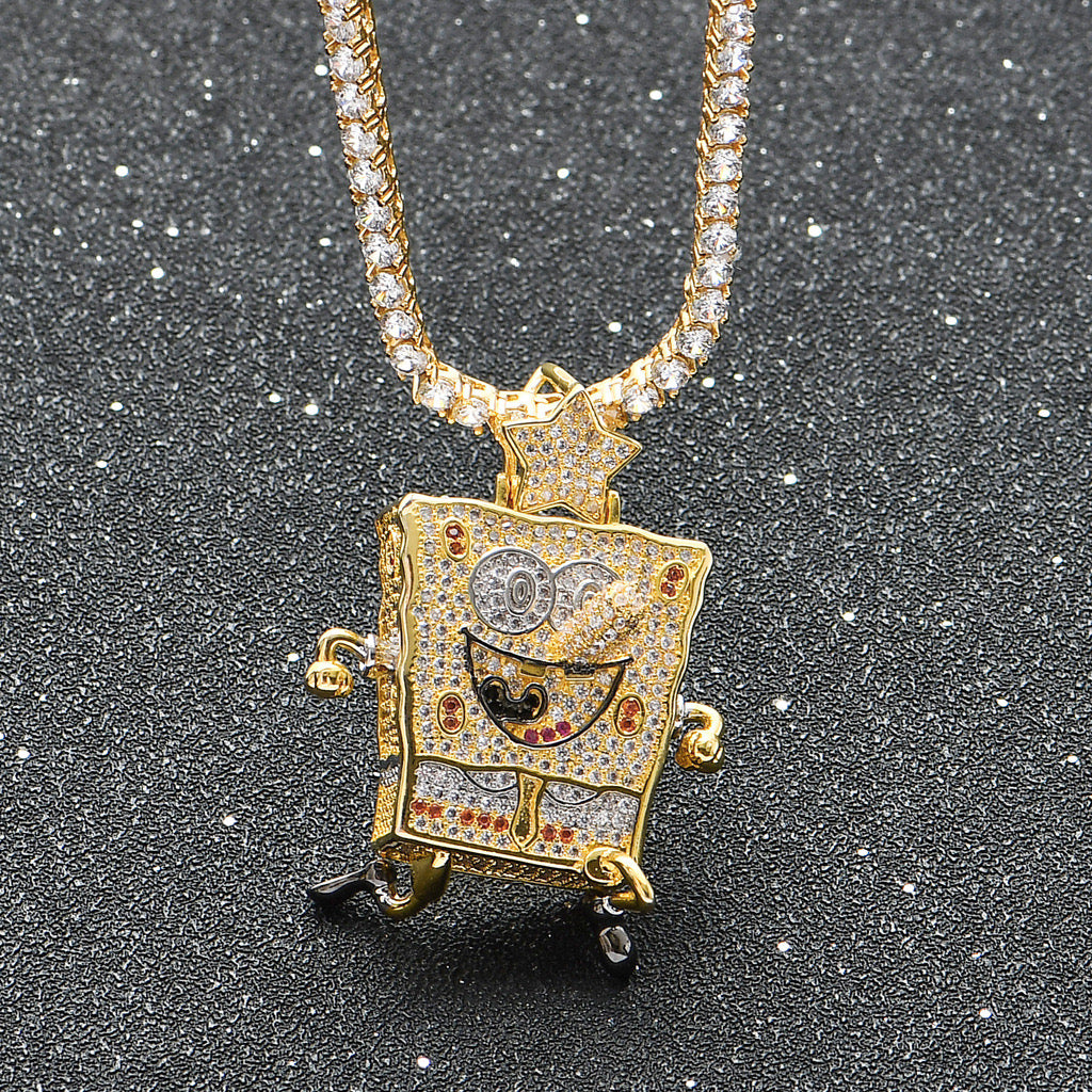 Stylish 14K Gold Men's Cartoon Charm Pendant with 1.50 Carat Round Diamonds โ Unique and dazzling jewelry for bold and fun personalities