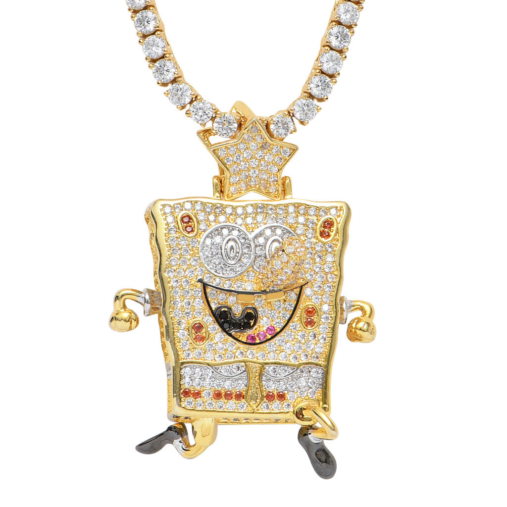 Stylish 14K Gold Men's Cartoon Charm Pendant with 1.50 Carat Round Diamonds โ Unique and dazzling jewelry for bold and fun personalities