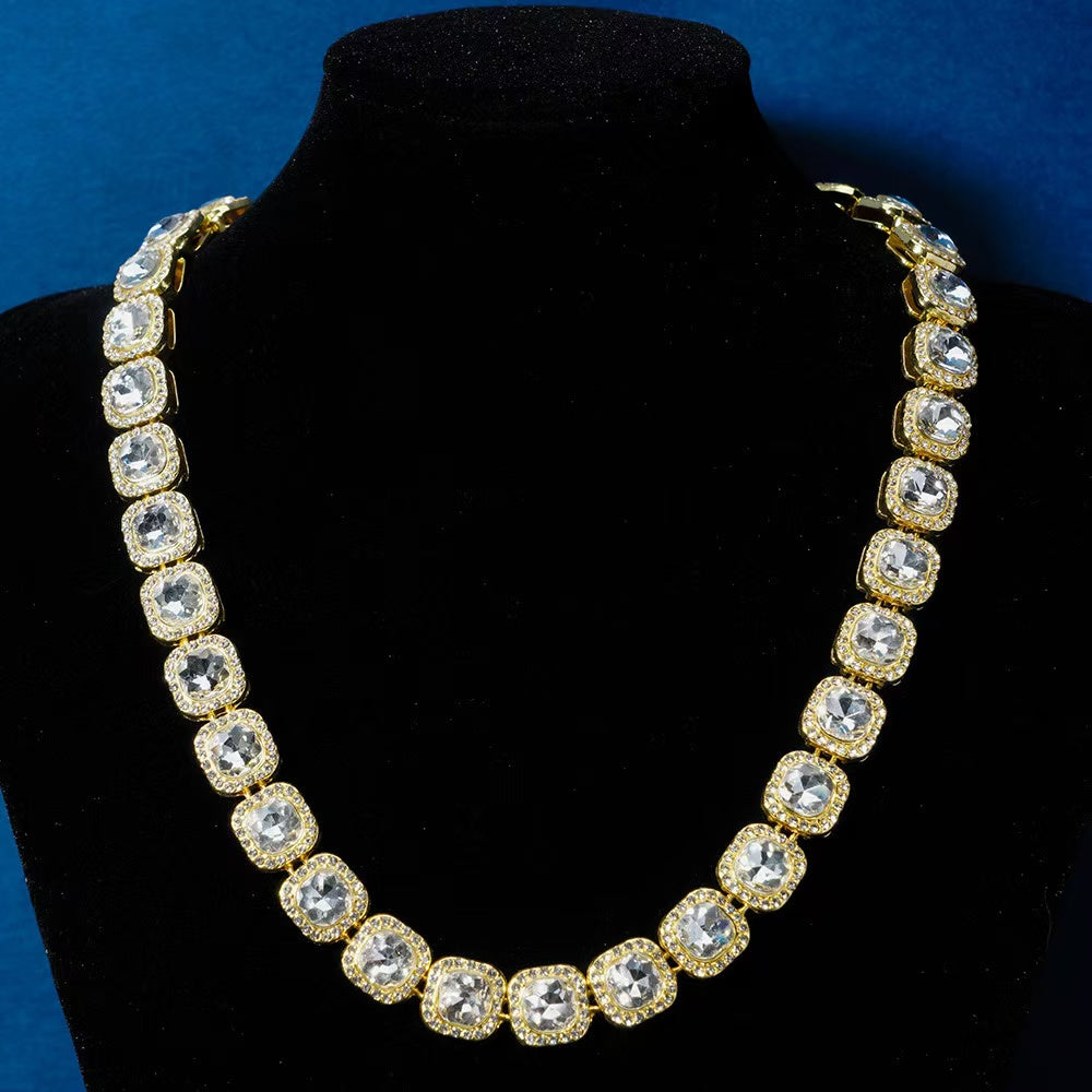 14K Gold Full Diamond Ice Cube Necklace