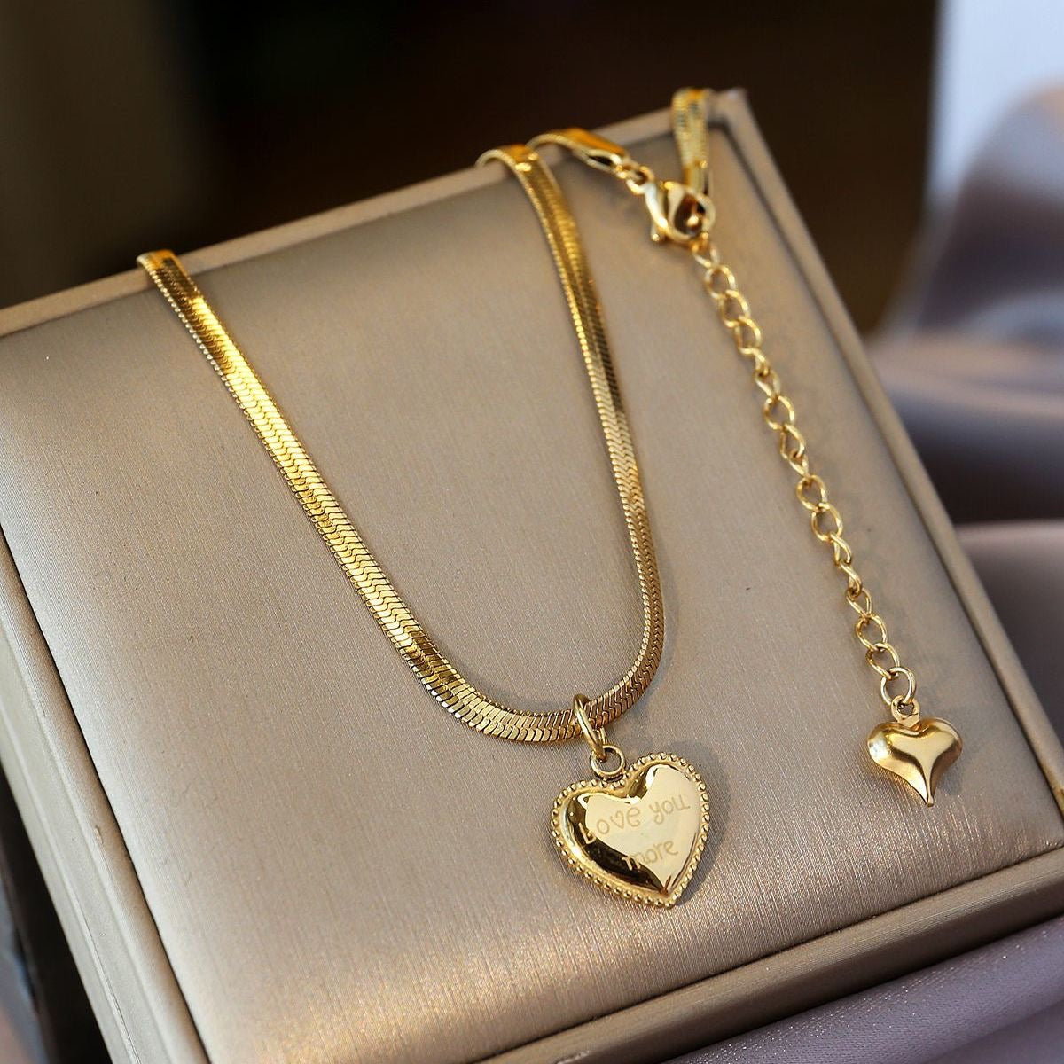 14K Gold 'Love You More' Heart Pendant Necklace