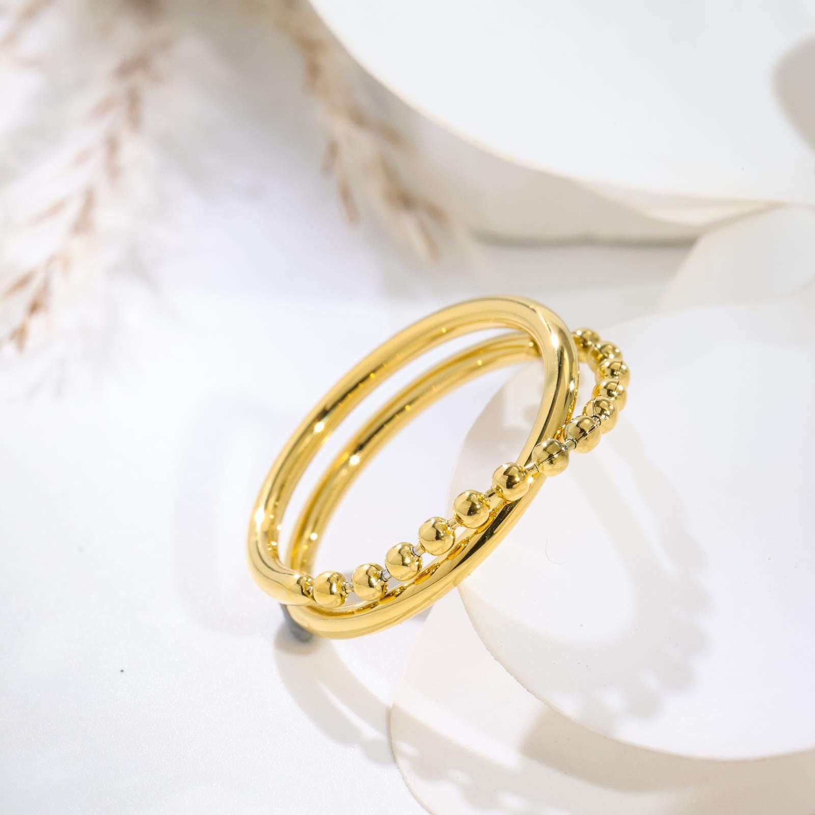 18K Gold Niche Double Layer Chain Stackable Ring