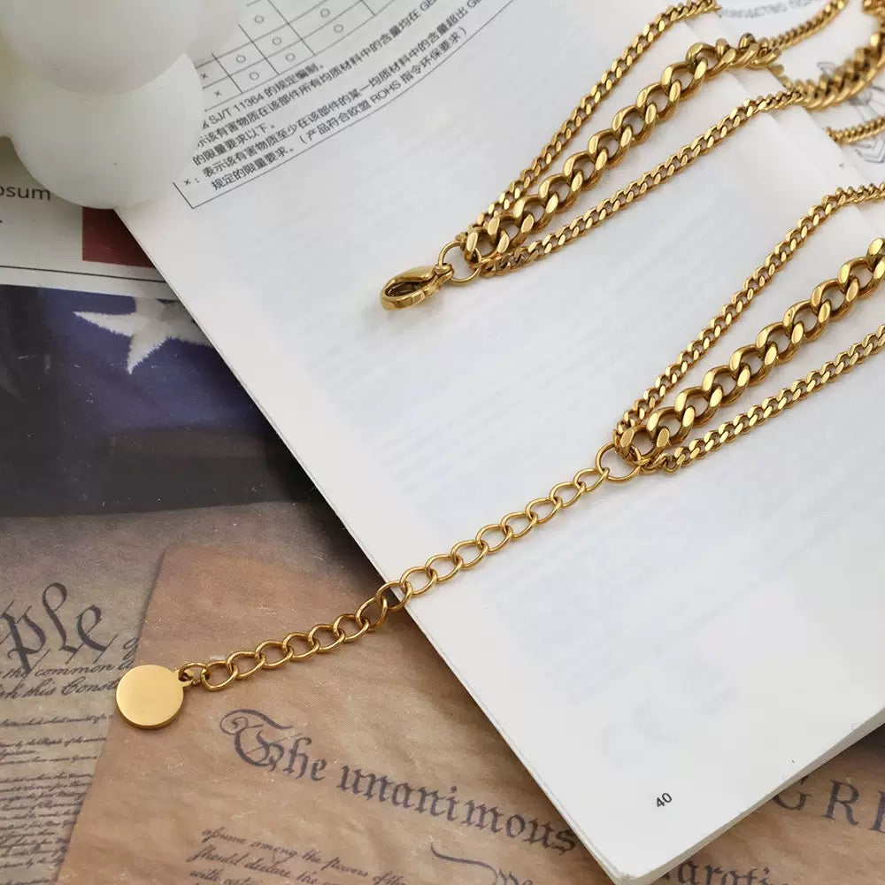 18K Gold Multi-Layer Round Locket Pendant Necklace