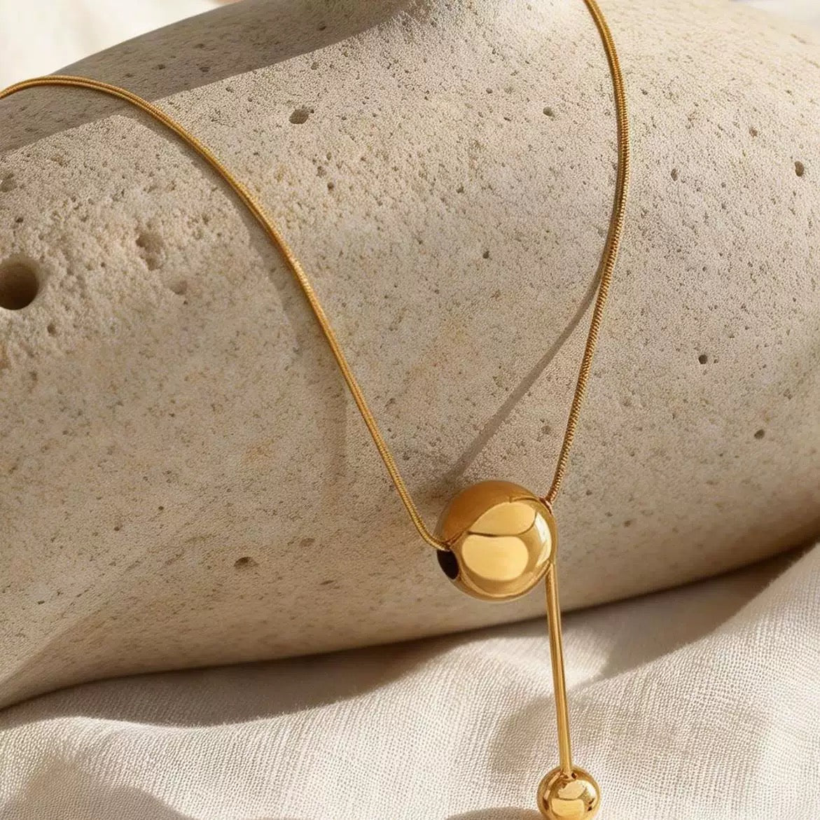 18k Gold Round Ball Micro Tassel Necklace