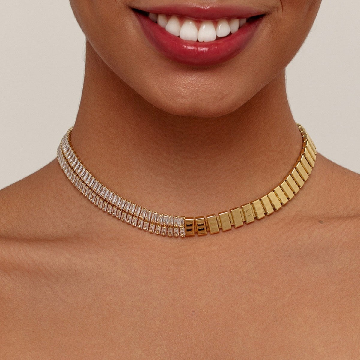 Tennis chain zircon 14K gold inlaid zircon necklace Fashionable and high-end clavicle chain
