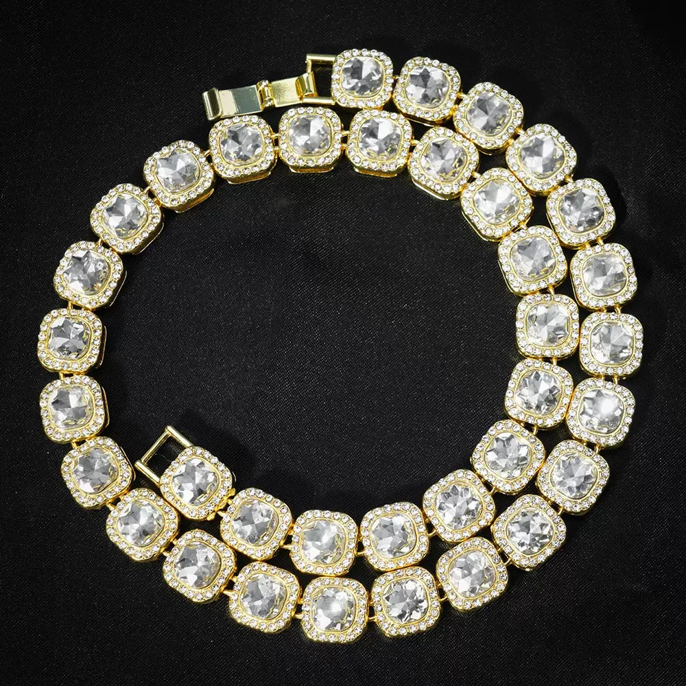 14K Gold Full Diamond Ice Cube Necklace