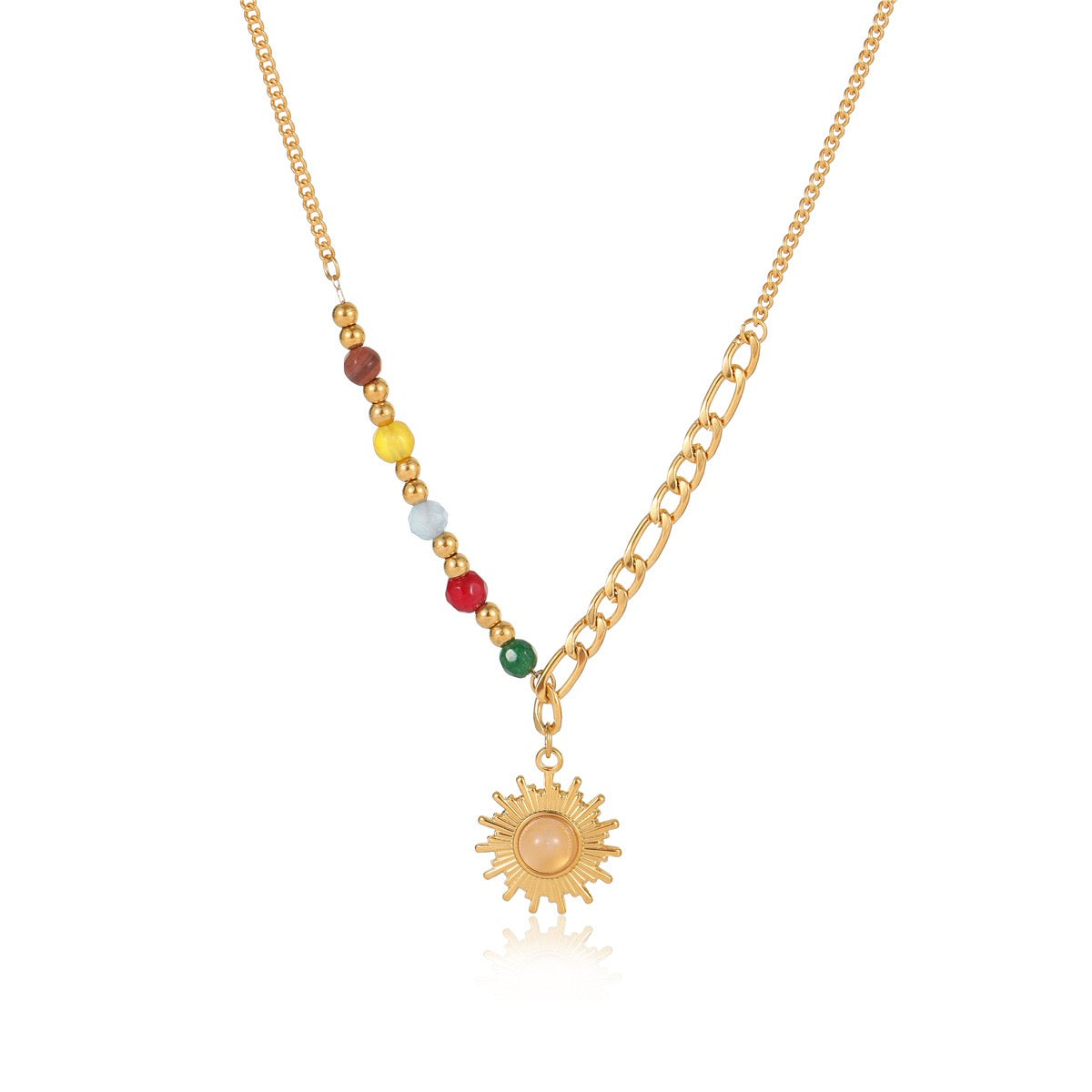 18K Gold Vintage Sun Colorful Beaded Necklace