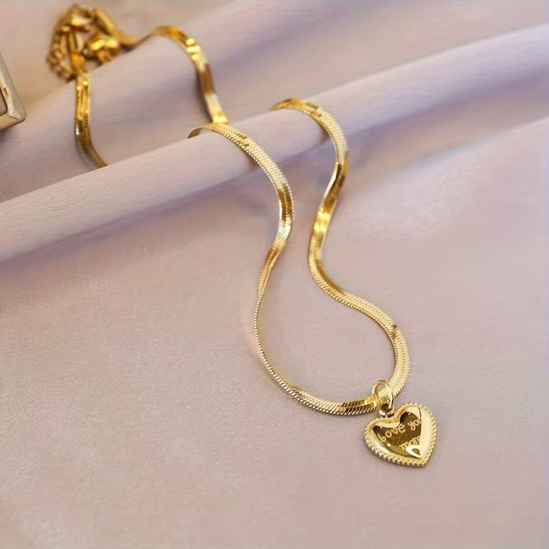 14K Gold 'Love You More' Heart Pendant Necklace