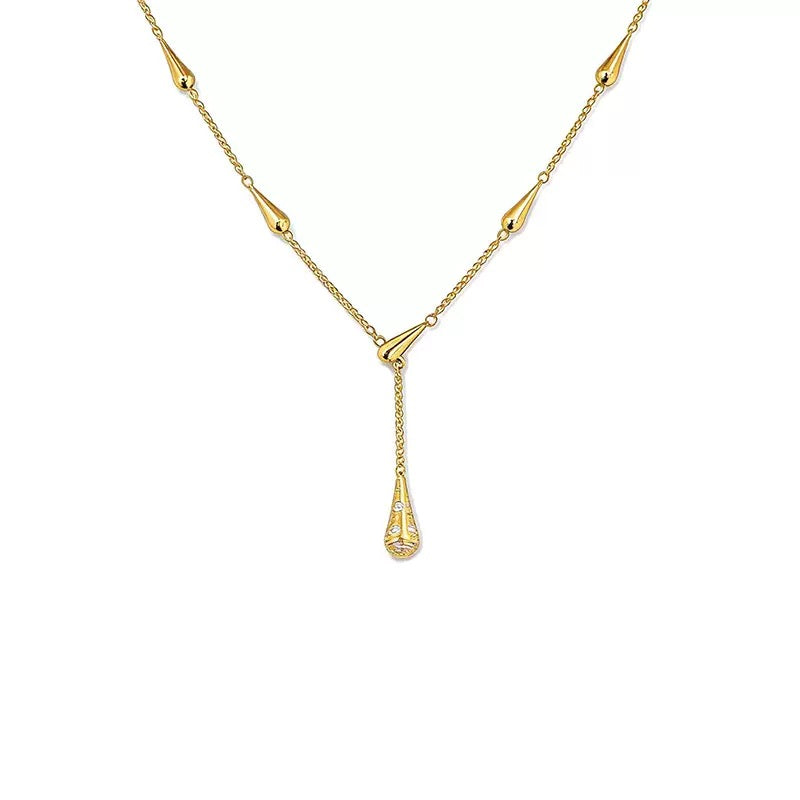 18k Gold Raindrop Tassel Necklace
