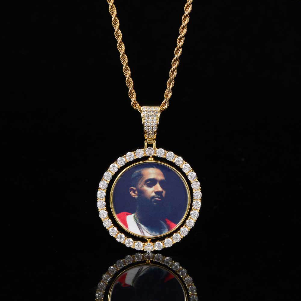 Custom Round Photo Rotating Reversible Necklace